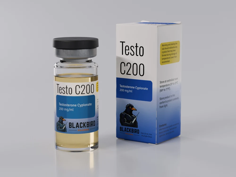 Testo C200 — Testosterone Cypionate 200 mg/ml 10 mL vial and carton (Blackbird Pharma)