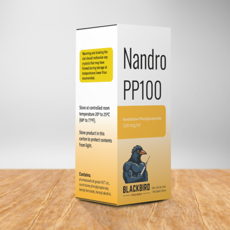 A box of Nandro PP100 on a table containing a 10 ml sterile solution of NPP (nandrolone phenylpropionate) 100 mg/ml.