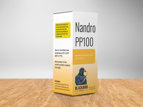 A box of Nandro PP100 on a table containing a 10 ml sterile solution of NPP (nandrolone phenylpropionate) 100 mg/ml.