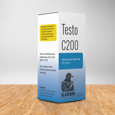 A box of Testo C200 on a table containing a 10 ml sterile solution of testosterone cypionate 200 mg/ml.