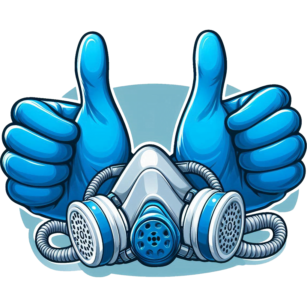 Blue gloves giving a thumbs up and a respirator. Transparent background